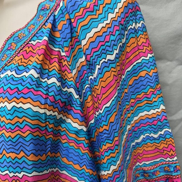 Tolani Size Medium Striped 100% Silk 3/4 Sleeve Fluttery Shirt Blouse Boho - Picture 5 of 8